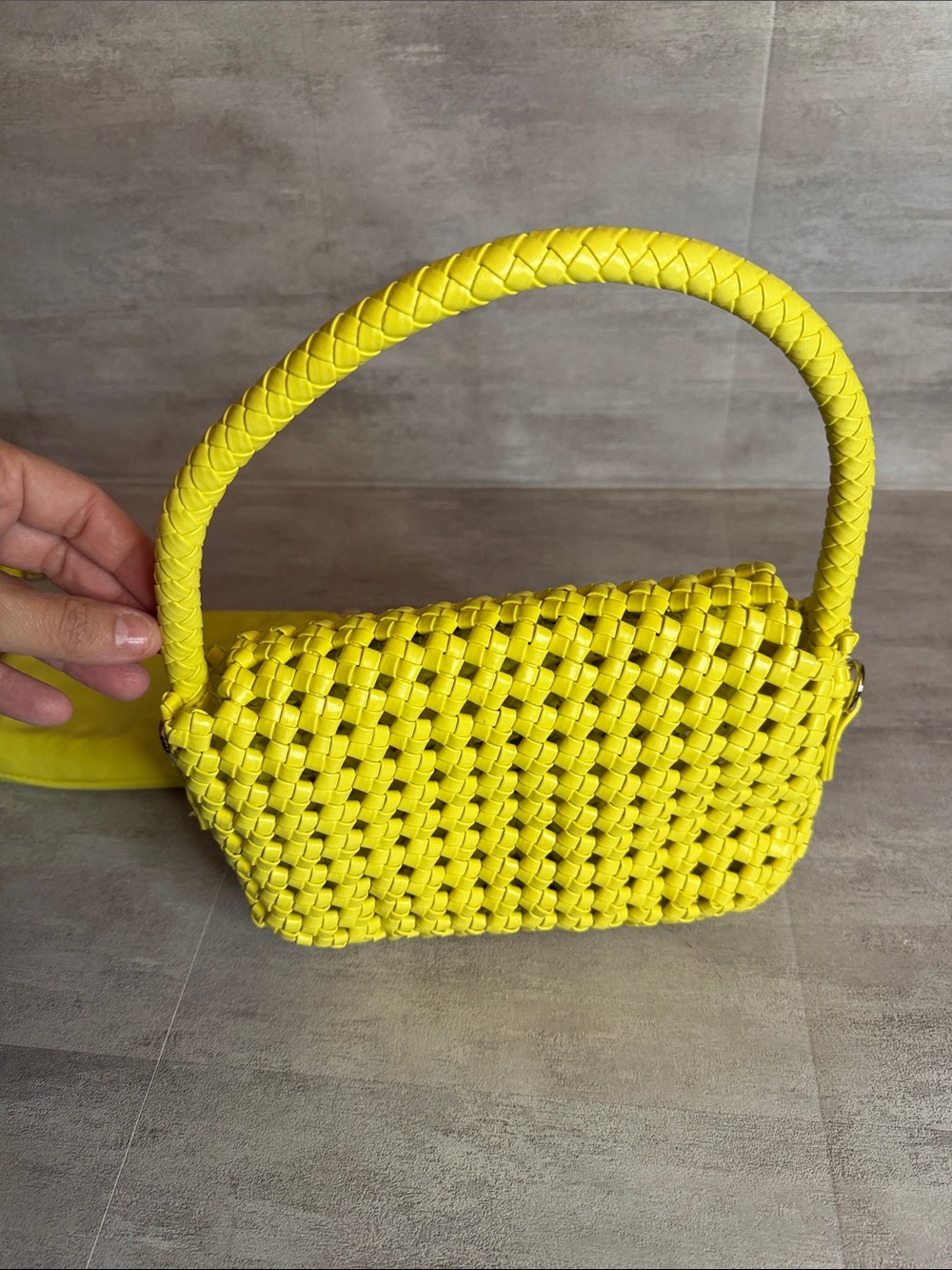 Yellow Woven Shoulder Bag with Removable pouch & strap - Picture 5 of 12